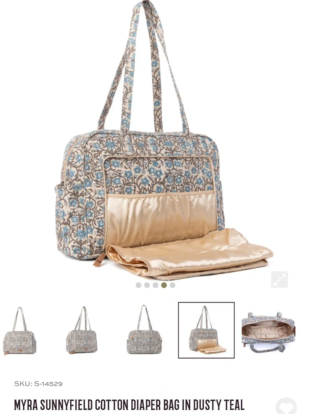 Myra Bag Sunnyfield Cotton Diaper Bag in Teal and Cream Floral